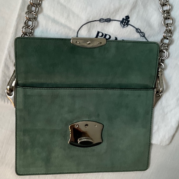 PRADA Camoscio Suede Metal Sound Bag Green - Picture 6 of 15